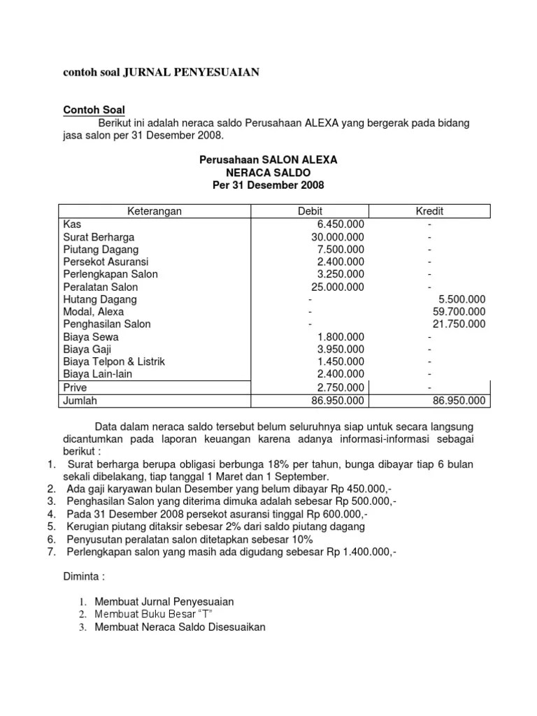 Contoh Soal Dan Pembahasan Jurnal Penyesuaian Perusahaan Jasa - Kumpulan  Contoh Surat dan Soal Terlengkap