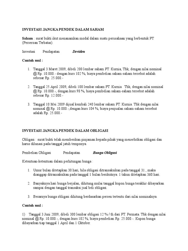 Contoh Soal Dan Jawaban Investasi Jangka Panjang Obligasi - Kumpulan Contoh  Surat dan Soal Terlengkap