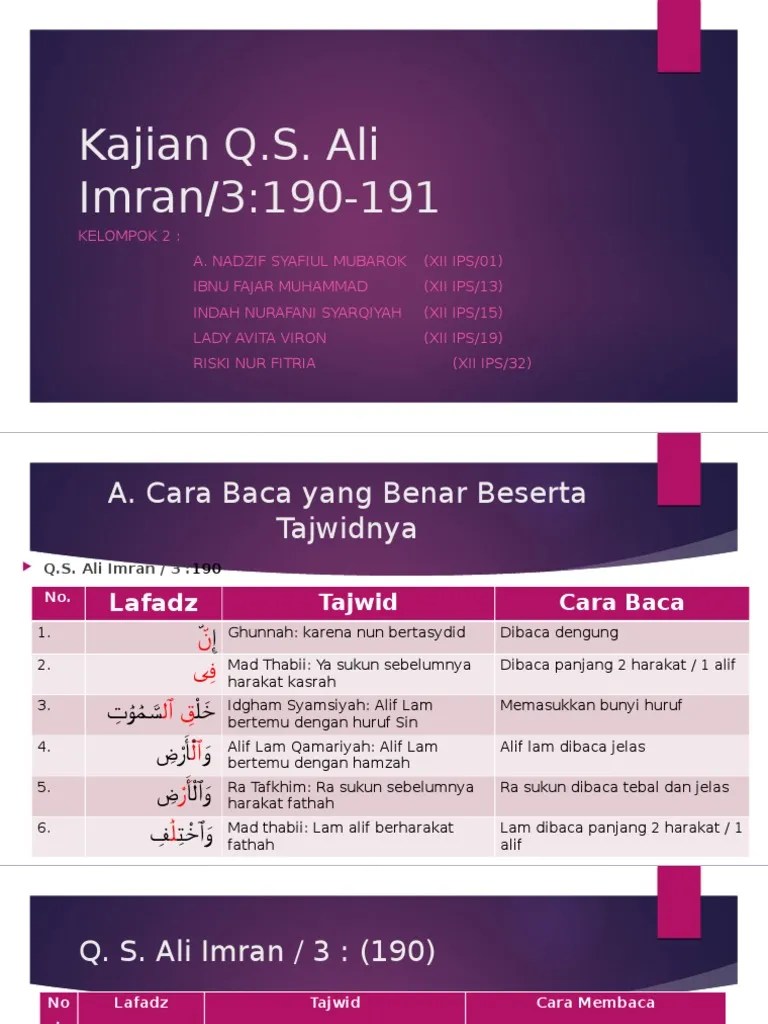 Arti Perkata Surat Al Imran Ayat 190 191 – Beinyu.com