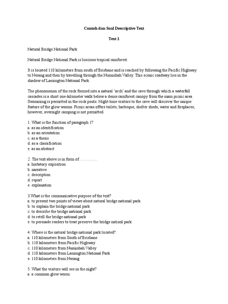 Soal Dan Kunci Jawaban Descriptive Text - Kumpulan Contoh Surat dan Soal  Terlengkap