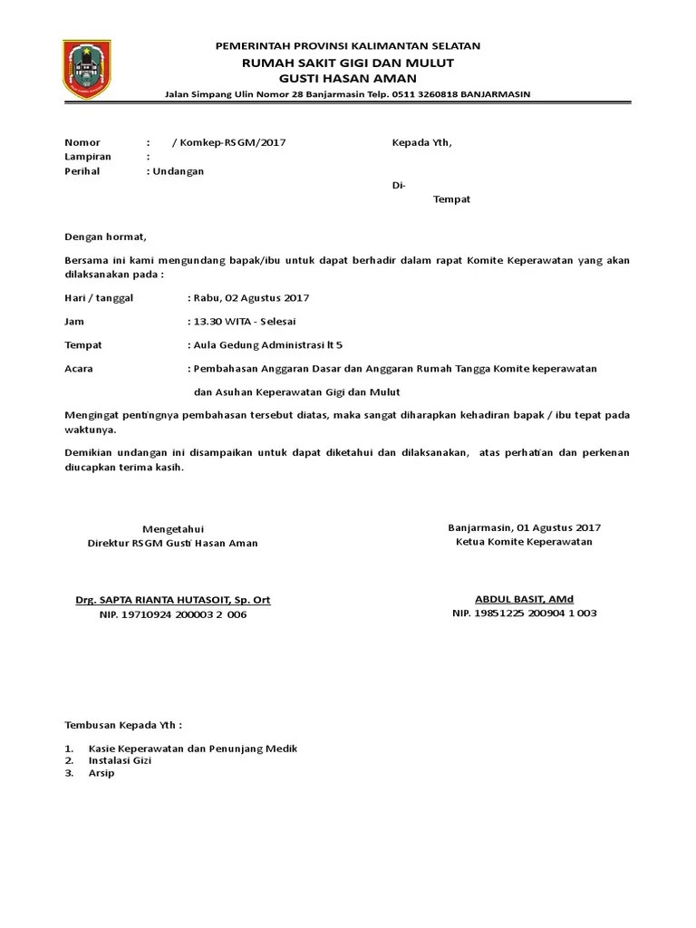 Contoh Surat Undangan Rapat Komite Sekolah Awal Tahun - Nusagates