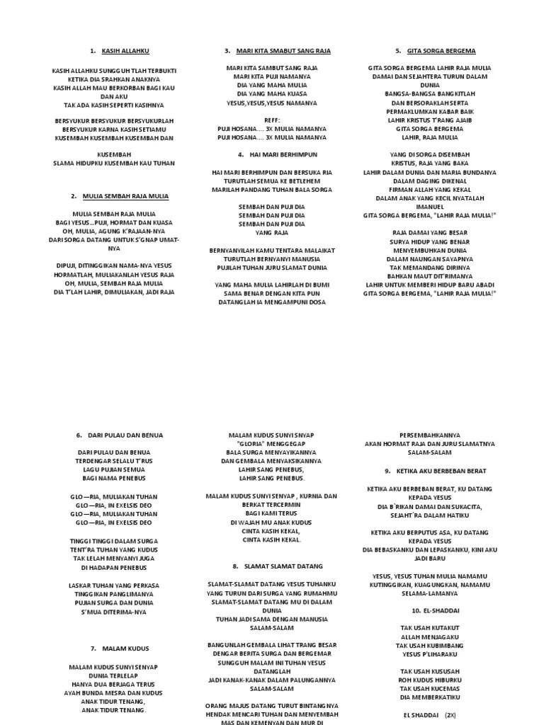 Kirim pdf nya donk yang lengkap isi buku ini,.lirik lagu dan not angka lagu daerah. Lirik Hai Mari Berhimpun Bahasa Indonesia