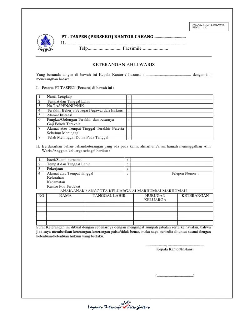 Contoh surat permintaan pembayaran pensiun (taspen). Contoh Pengisian Surat Keterangan Kuasa Ahli Waris Taspen Surat Kuasa Ahli Waris Pt Taspen Contoh Lif Co Id Sebab Urusan Warisan Memang Bisa Demikian Surat Kuasa Ini Kami Buat Dengan