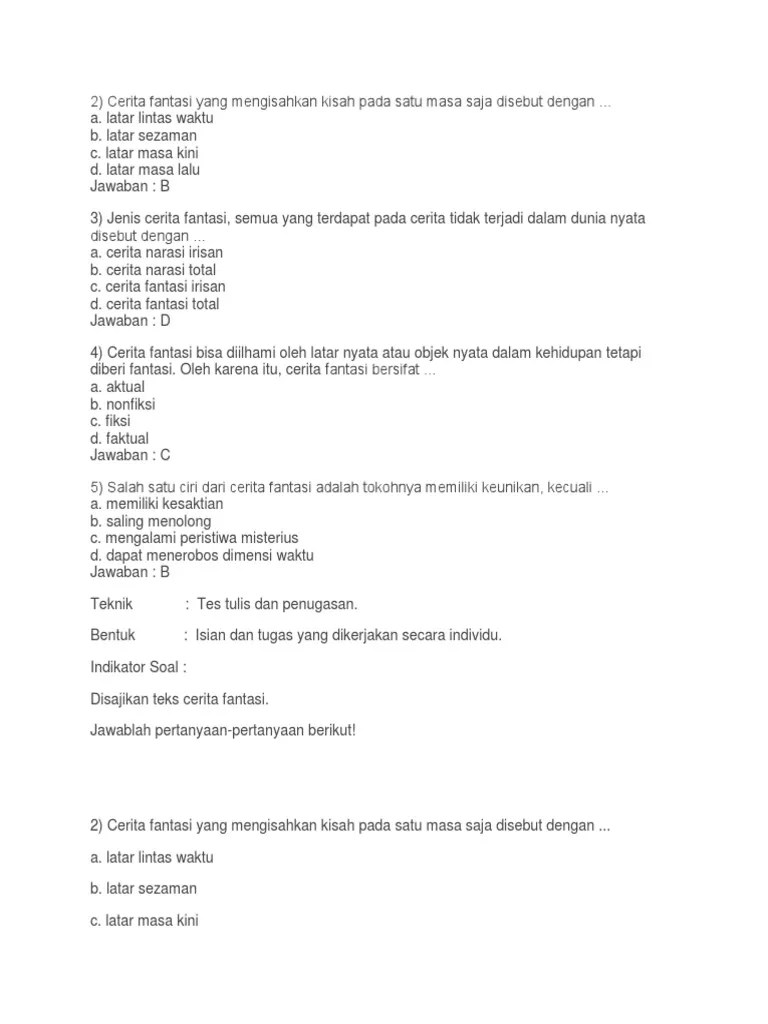 Soal Dan Jawaban Tentang Cerita Fantasi - Kumpulan Contoh Surat dan Soal  Terlengkap