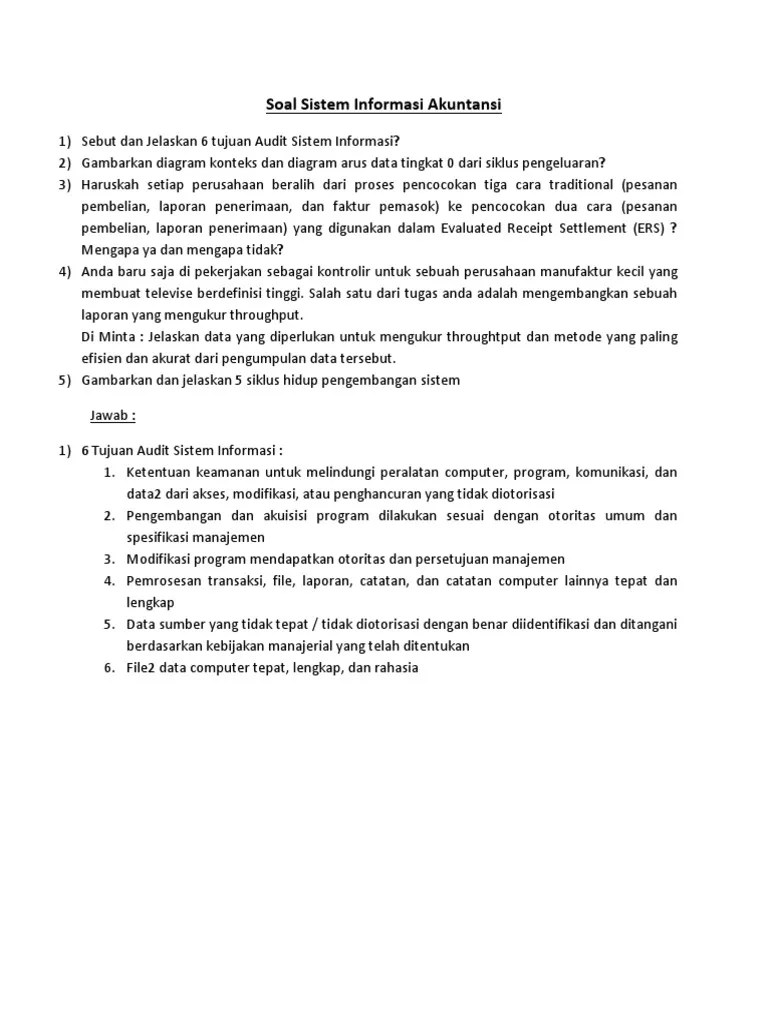 Soal Jawab Sistem Informasi Akuntansi - Kumpulan Contoh Surat dan Soal  Terlengkap