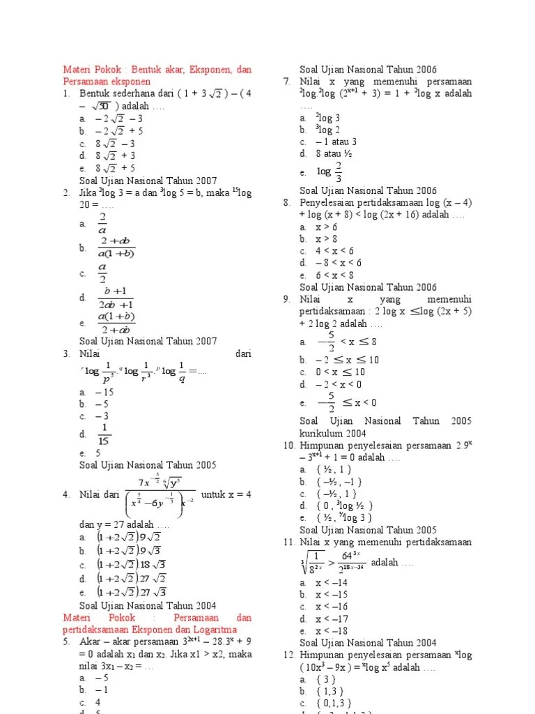 Soal Dan Jawaban Pertidaksamaan Eksponen - Kumpulan Contoh Surat dan Soal  Terlengkap