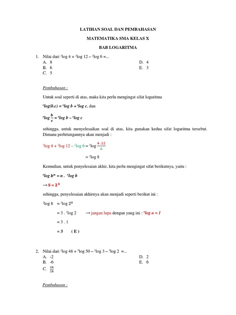 Soal Dan Pembahasan Logaritma Kelas 12 Smk - Kumpulan Contoh Surat dan Soal  Terlengkap
