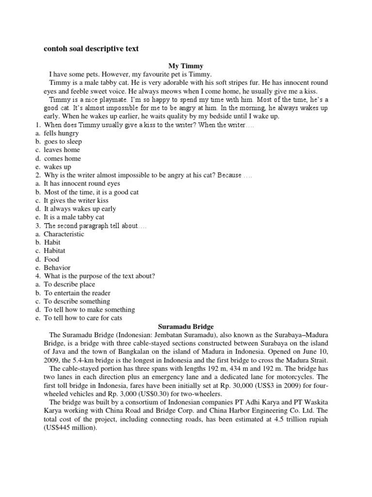Contoh Soal Descriptive Text Beserta Kunci Jawaban - Kumpulan Contoh Surat  dan Soal Terlengkap