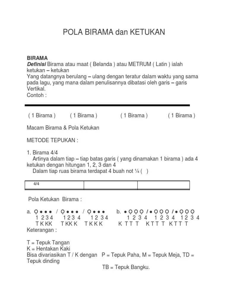 Pola Irama Berjalan Menurut : 1 Pola Irama Berjalan Menurut Biramo2 Kuat  Lemahnya Bunyi Dibatasi Oleh 3 Tanda Birama Brainly Co Id / Pola irama pada  musik dapat membedakan perasaan tertentu karena