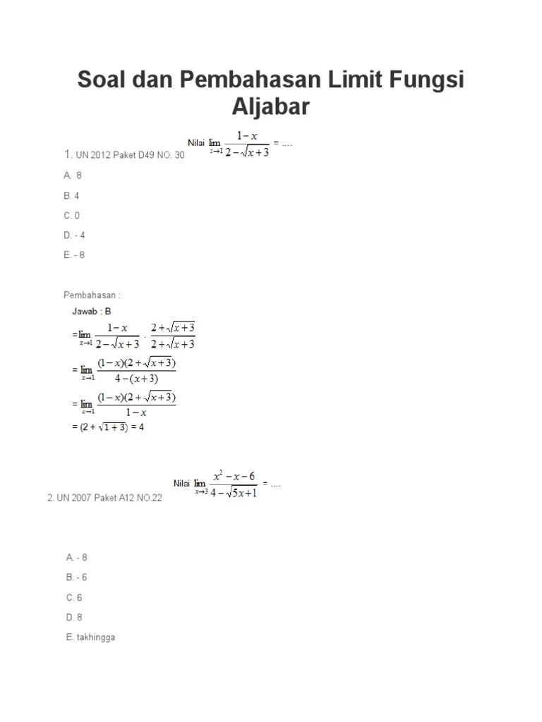 Contoh Soal Limit Fungsi Trigonometri Pilihan Ganda - Kumpulan Contoh Surat  dan Soal Terlengkap