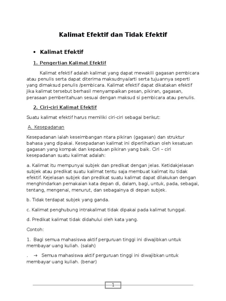 Soal Dan Jawaban Bahasa Indonesia Tentang Kalimat Efektif - Kumpulan Contoh  Surat dan Soal Terlengkap