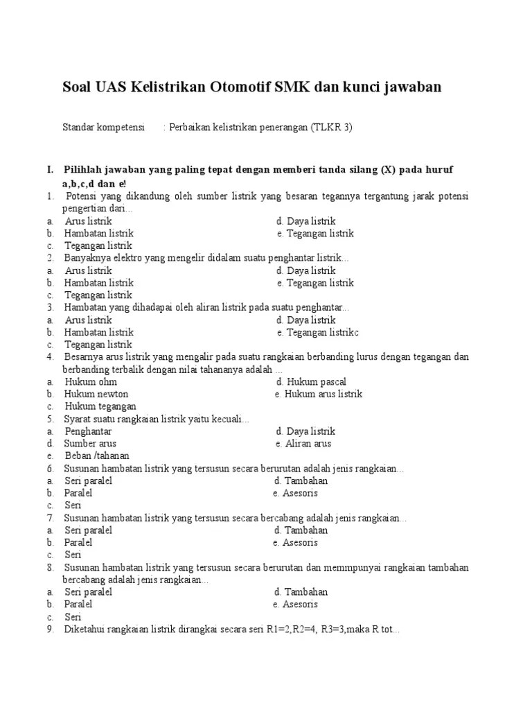 Soal Dan Jawaban Listrik Otomotif - Kumpulan Contoh Surat dan Soal  Terlengkap