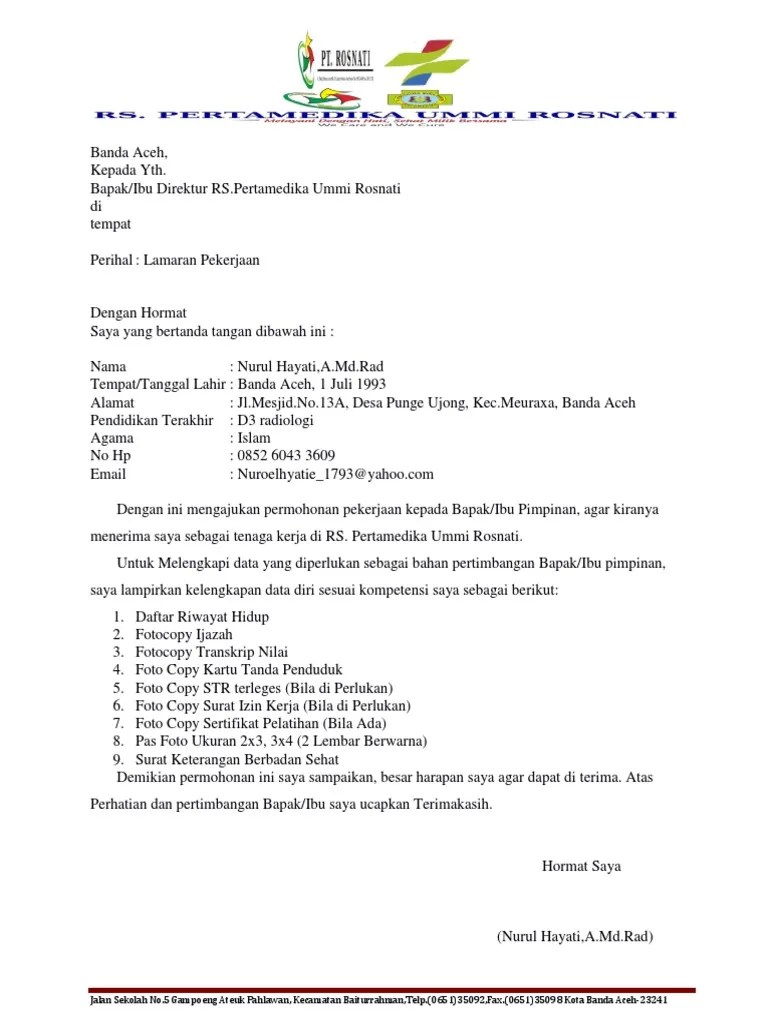 Contoh Surat Lamaran Pekerjaan Radiologi - Kumpulan Contoh Surat dan Soal  Terlengkap