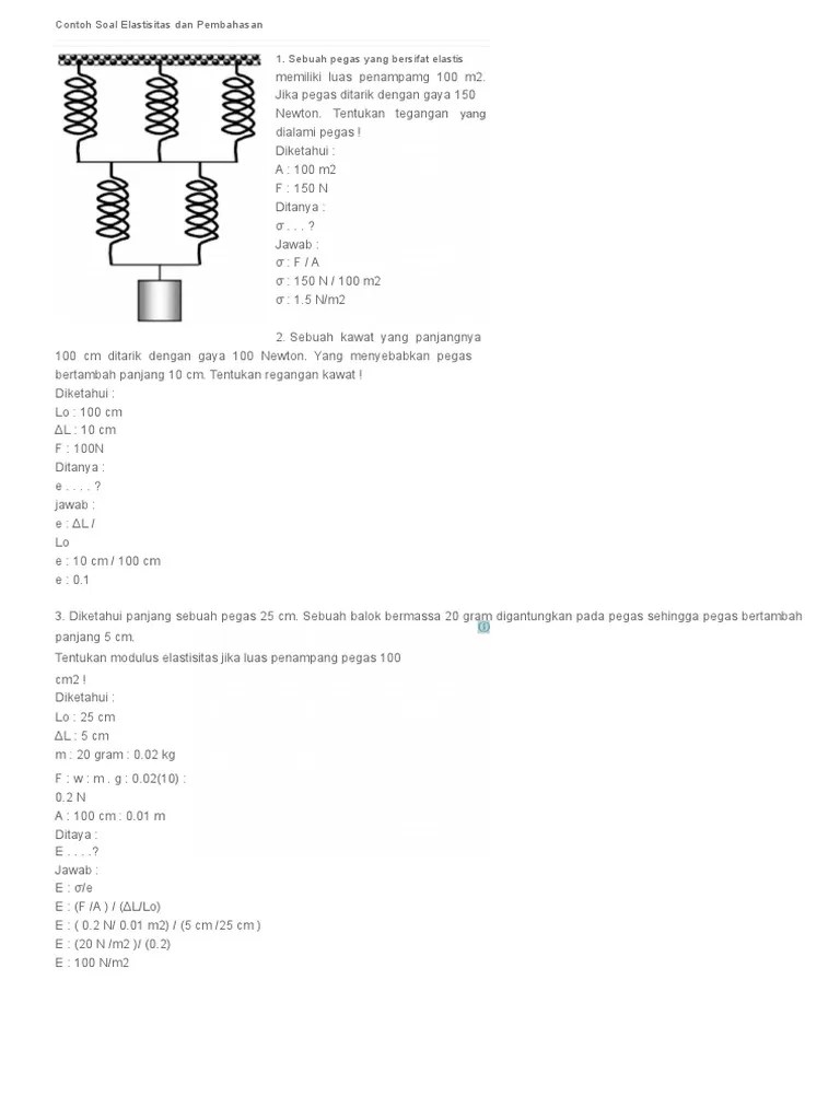 Contoh Soal Dan Pembahasan Tentang Elastisitas Pegas - Kumpulan Contoh  Surat dan Soal Terlengkap