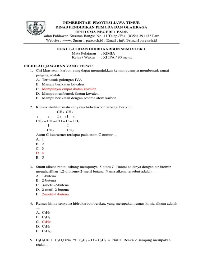 Soal Dan Pembahasan Kimia Hidrokarbon Kelas 11 - Kumpulan Contoh Surat dan  Soal Terlengkap