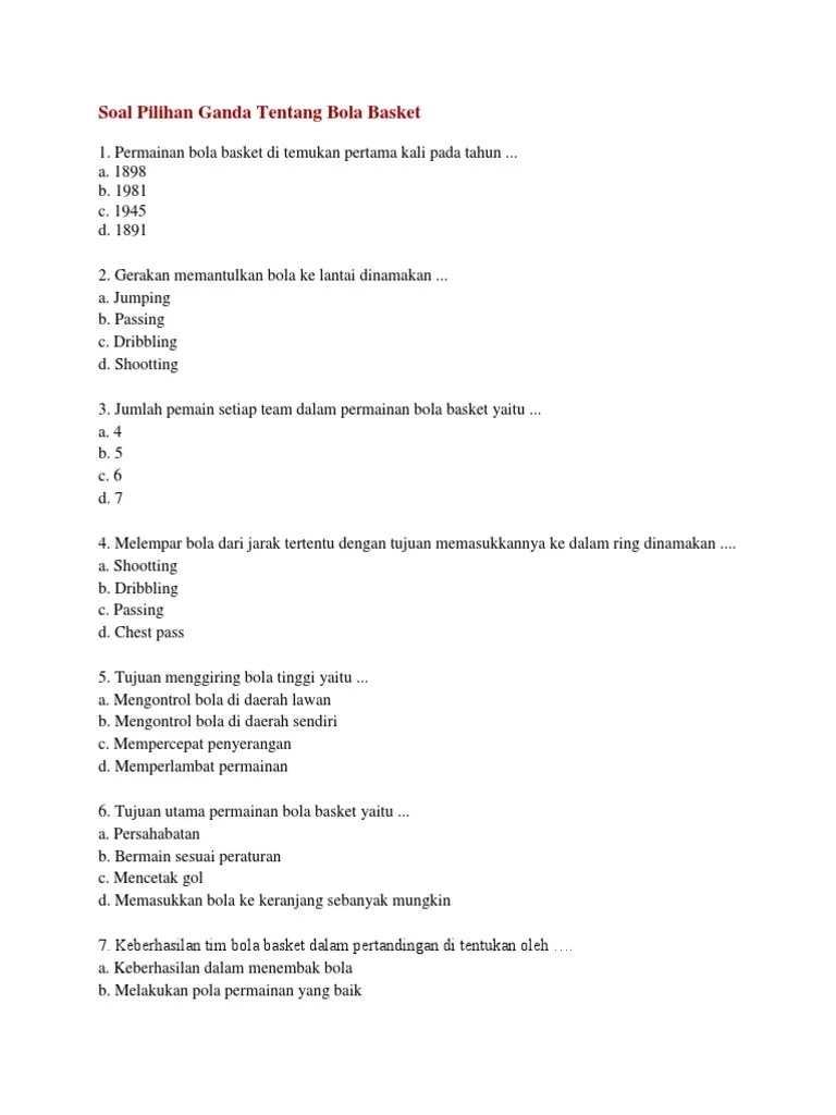 Soal Dan Jawaban Mengenai Bola Basket - Kumpulan Contoh Surat dan Soal  Terlengkap