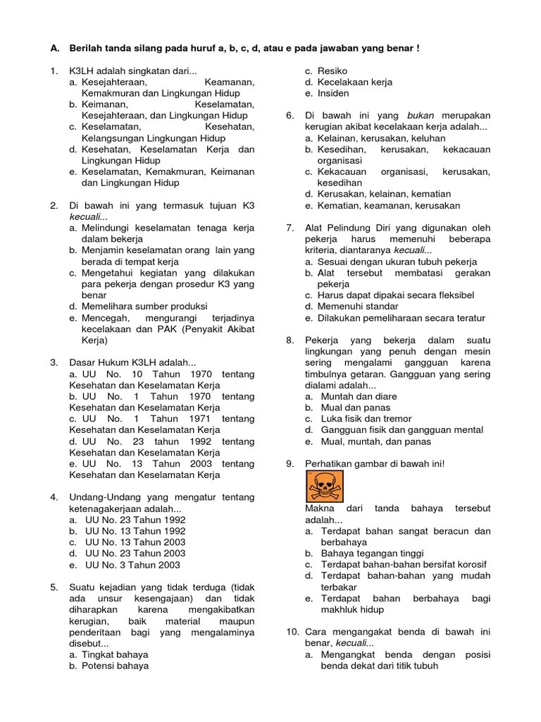 Soal Dan Jawaban Prosedur K3 - Kumpulan Contoh Surat dan Soal Terlengkap