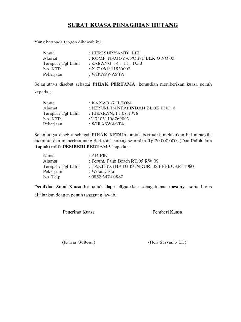 Contoh Surat Pernyataan Untuk Menagih Hutang - Kumpulan Contoh Surat dan  Soal Terlengkap