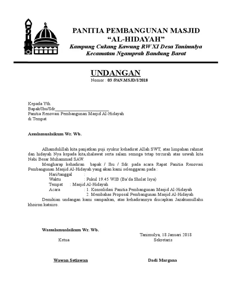 Contoh Undangan Takmir Masjid Doc - Lektur