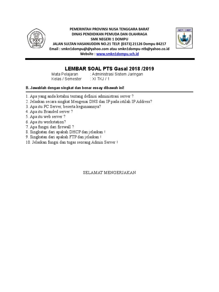 Soal Essay Dan Jawaban Administrasi Sistem Jaringan - Kumpulan Contoh Surat  dan Soal Terlengkap