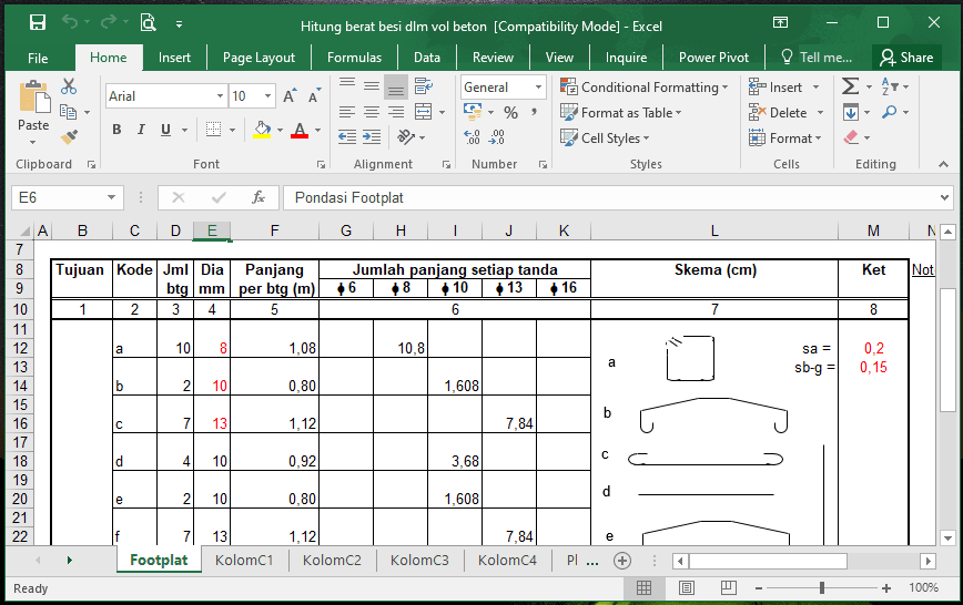 Download File Excel Hitung Berat Besi dan Volume Beton | Betantt.com