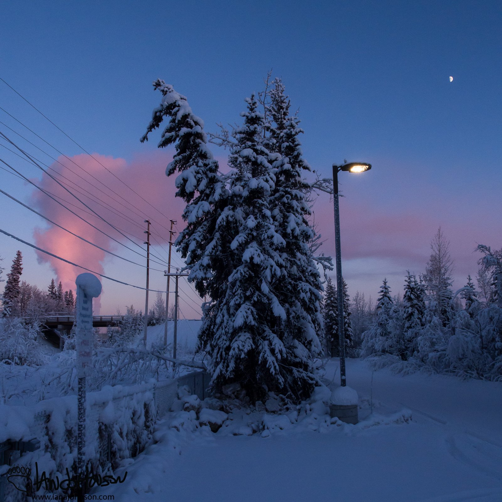 January 27th : Temperatures hovered around -30 degrees as the sun setting the steam to pink.