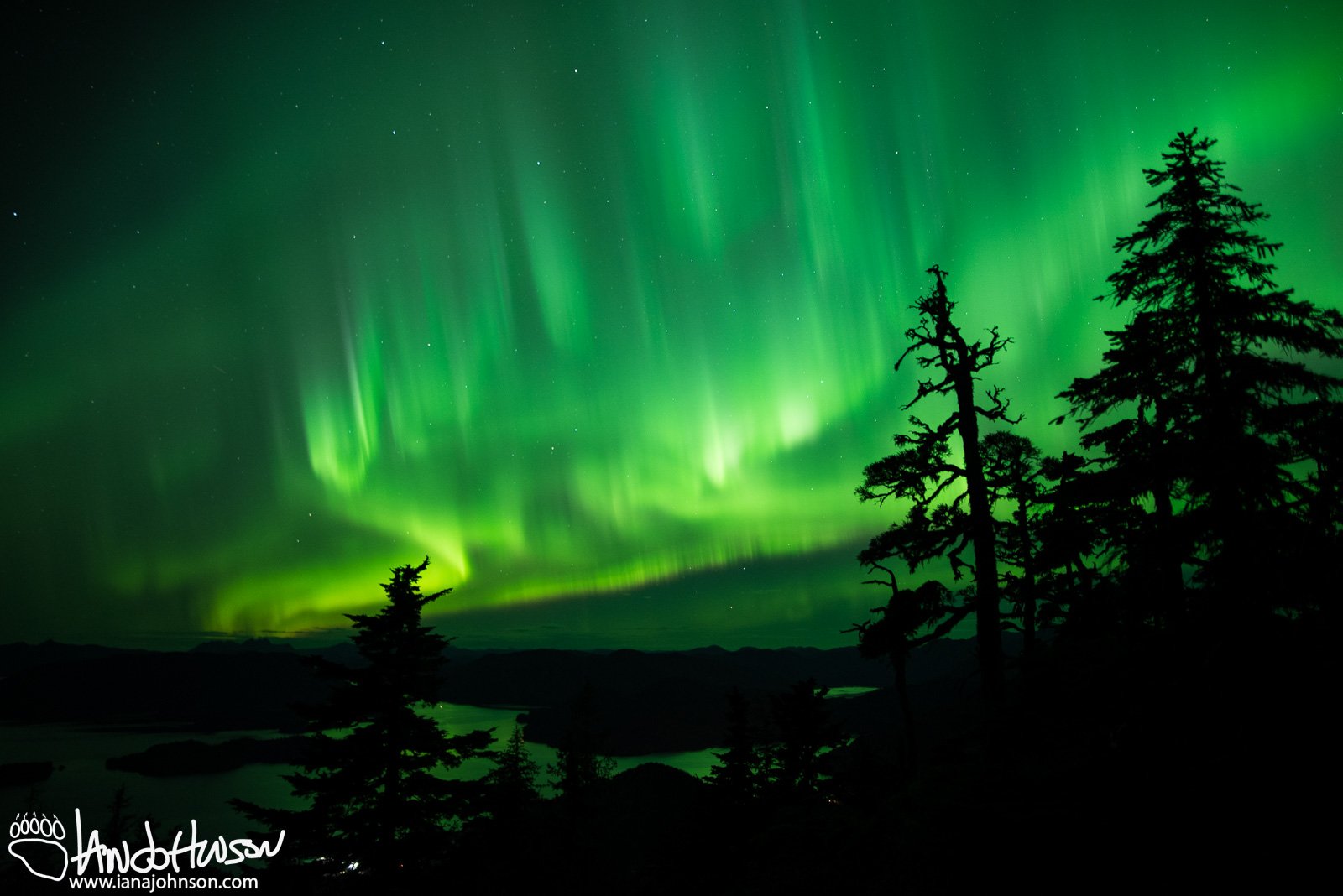 Aurora Borealis, Sitka Alaska, Harbor Mountain, Green Aurora, Purple Aurora, Ocean, Mountains