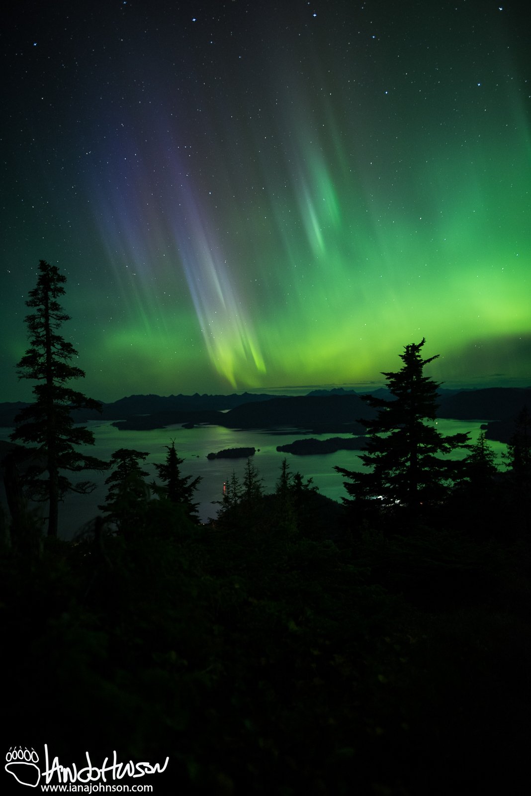 Aurora Borealis, Sitka Alaska, Harbor Mountain, Green Aurora, Purple Aurora, Ocean, Mountains