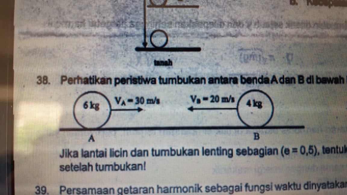 Perhatikan peristiwa tumbukan antara benda A dan B di bawah ini! Jika  lantai licin dan tumbukan - Brainly.co.id