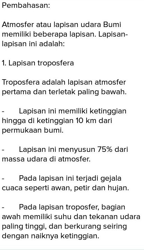 Atmosfer bumi terdiri dari berbagai macam gas, yakni argon, karbondioksida, neon, xinon, hidrogen, krypton, uap air, oksigen, nitrogen, dan kalium serta ozon. Tuliskan 5 Lapisan Atmosfer Beserta Ciri Cirinya Brainly Co Id