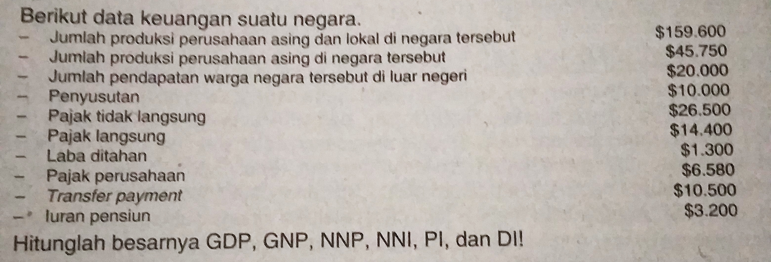 Tolong bantu tentukan besarnya GDP, GNP, NNP, NNI, PI dan DI Berserta  caranya - Brainly.co.id
