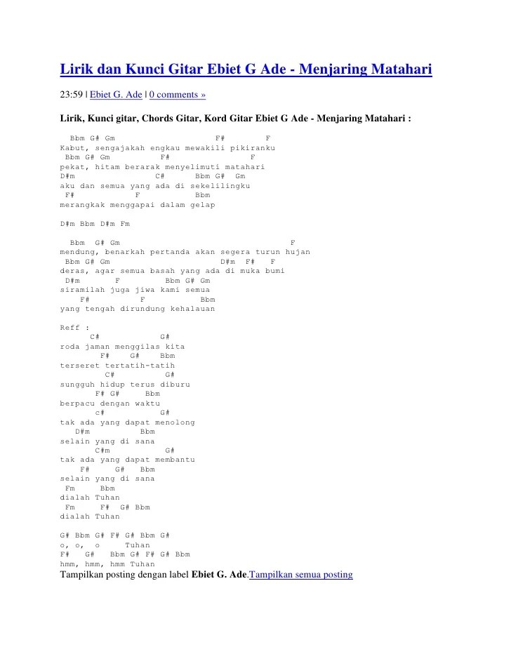 Simpang Trenz: Lirik Lagu Chord Ebiet G Ade