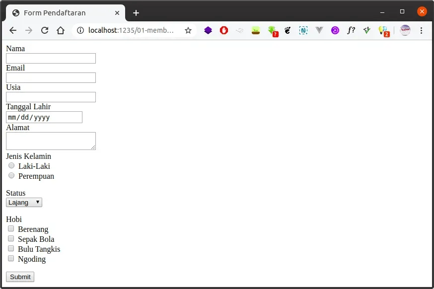 Selanjutnya akan ditampilkan halaman landing page aplikasi seperti gambar berikut. Php Membuat Dan Menangani Form Jago Ngoding