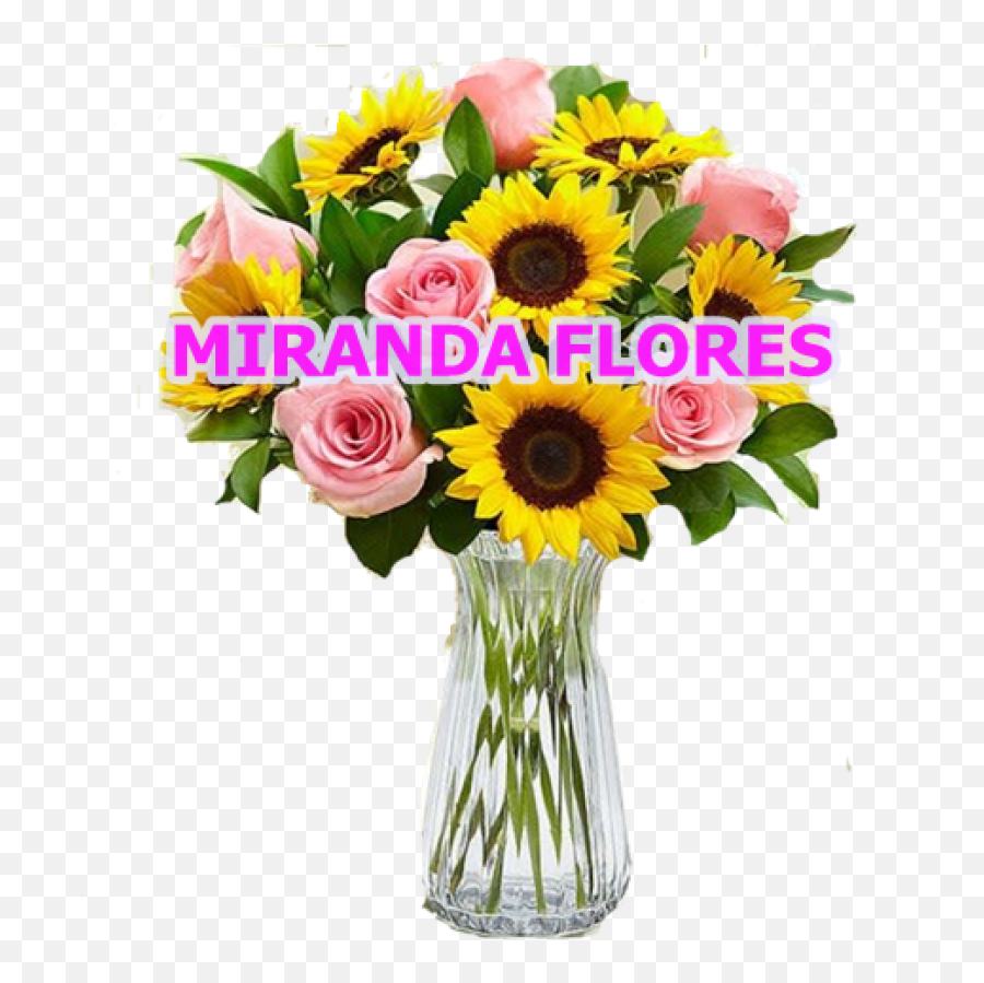 06 Arranjo 10 Girassois E 10 Rosas Cor Rosa Vaso De Vidro Sunflower Pink Roses Emoji Emoticon Flamengo Whatsapp Free Emoji Png Images Emojisky Com