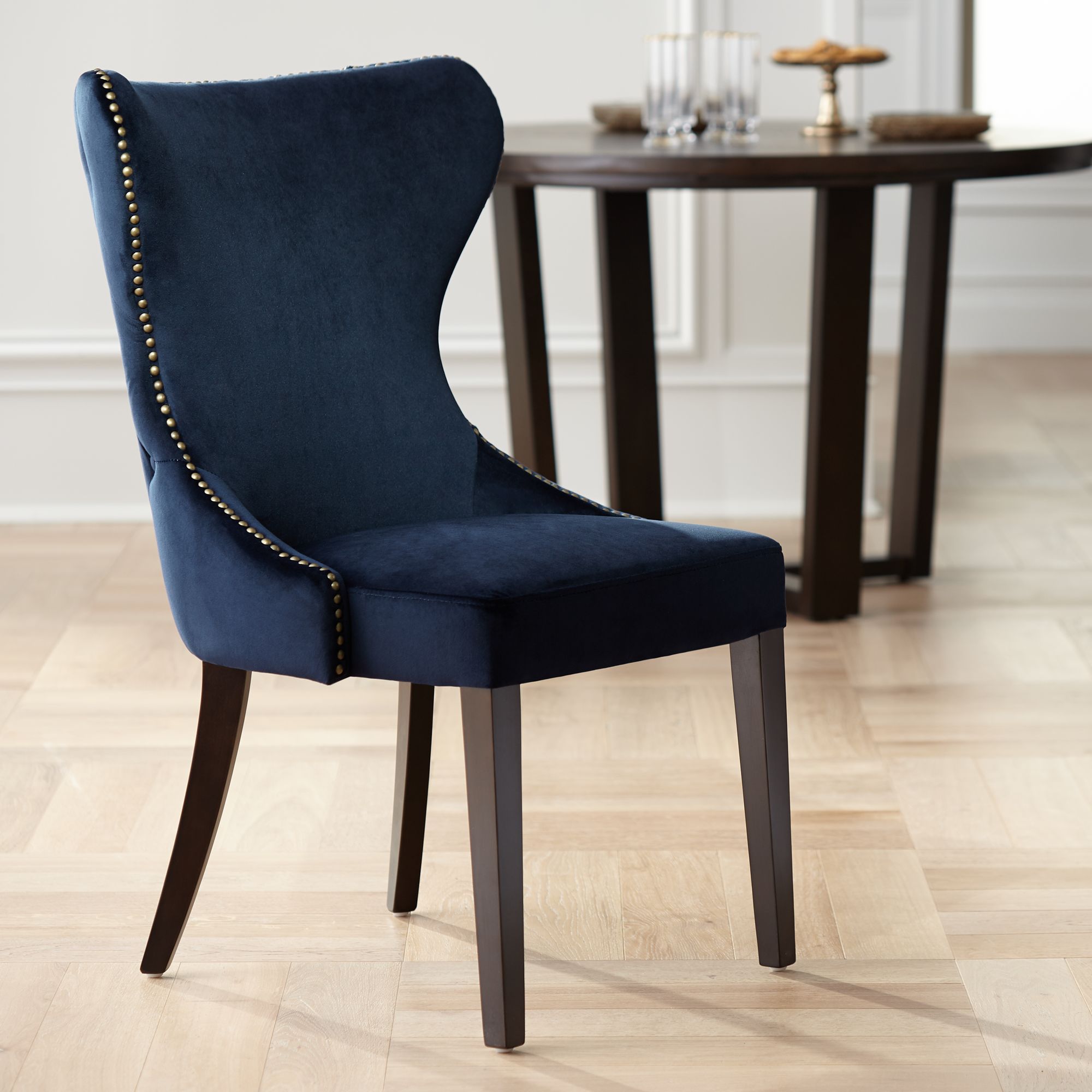 Choose from same day delivery, drive up or order pickup plus free shipping on . Ariana Antique Brass Trimmed Navy Blue Velvet Dining Chair 59n26 Lamps Plus