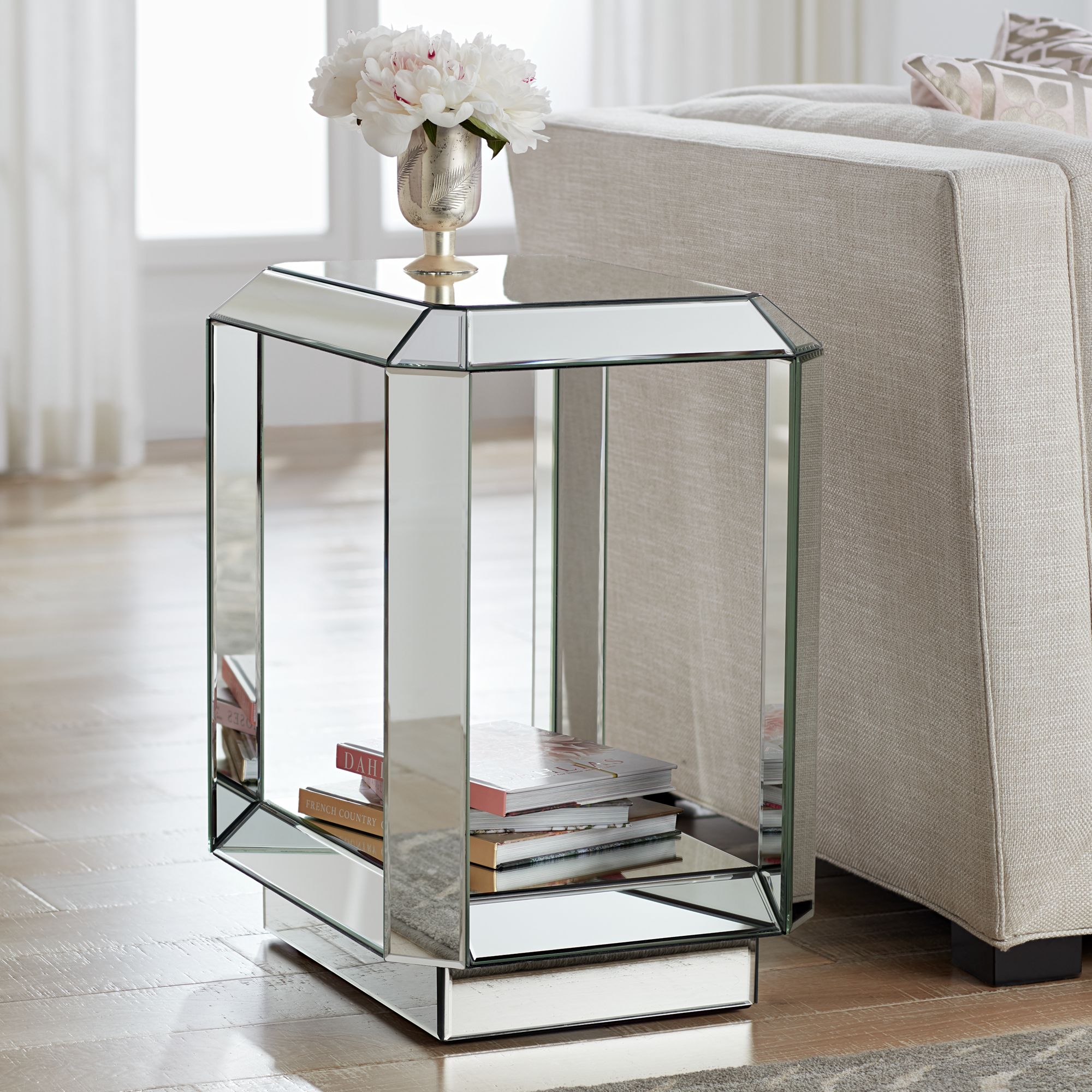 Brings a stylish look to your space with its thoroughly modern and exquisitely designed the perrine end table will be a glamorous addition to. hillary 21 wide open shelf mirror end table by studio 55d