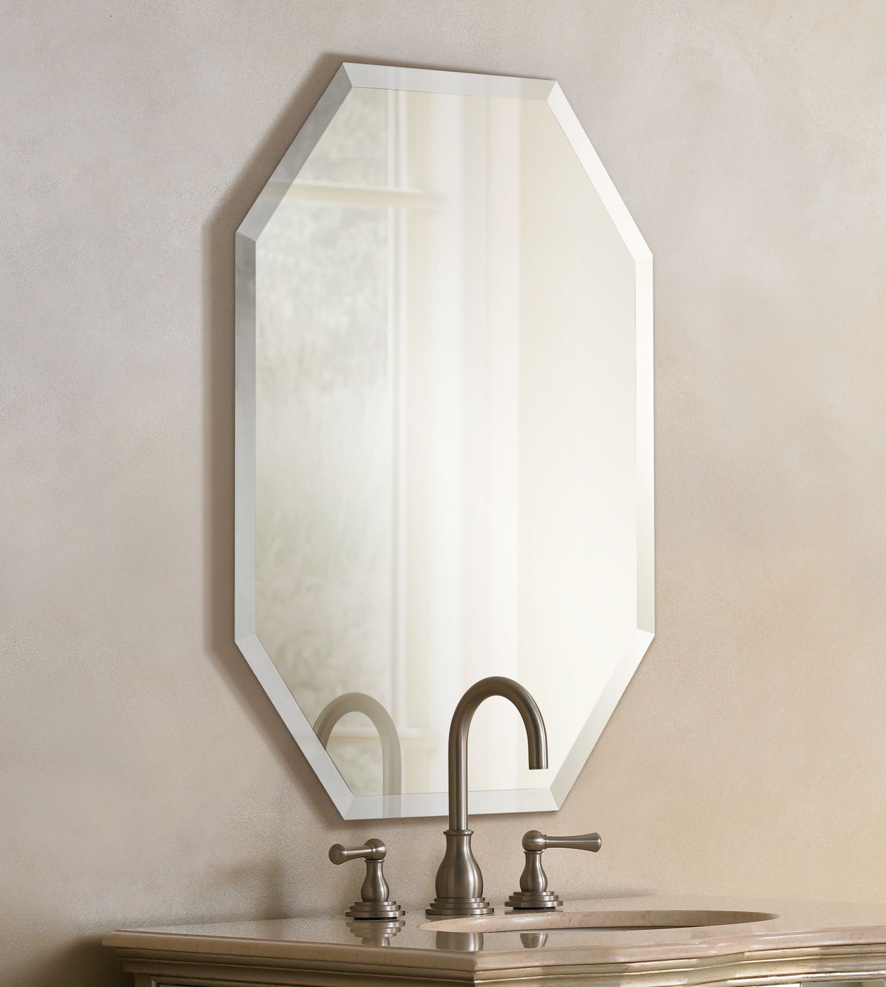 Octagon shaped wire framed eyeglasses; Octagonal Frameless 36" High Beveled Mirror - #P1437