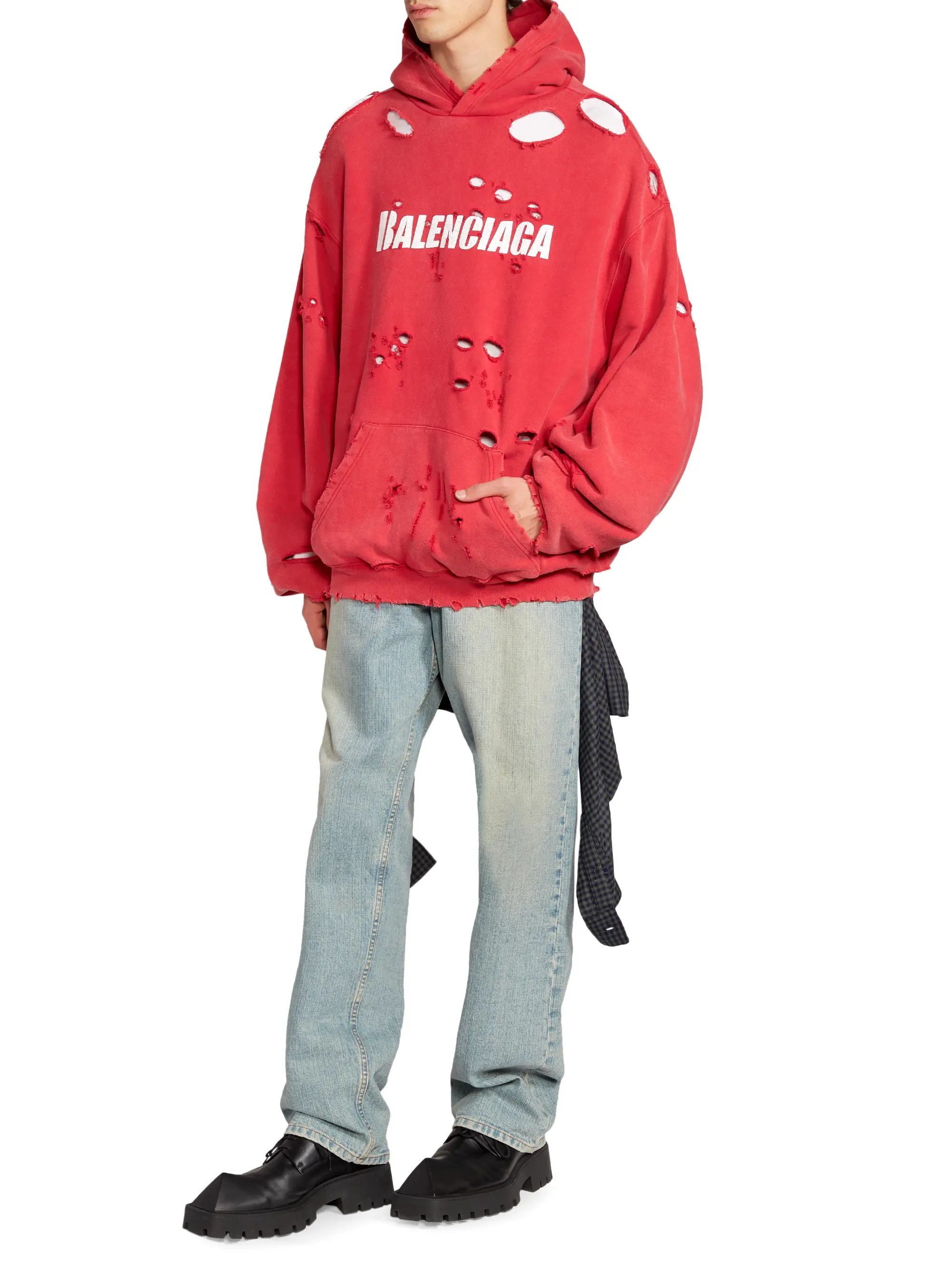 Balenciaga's new $1,850 sneakers come 'fully destroyed'. Shop Balenciaga Destroyed Logo Hoodie Saks Fifth Avenue