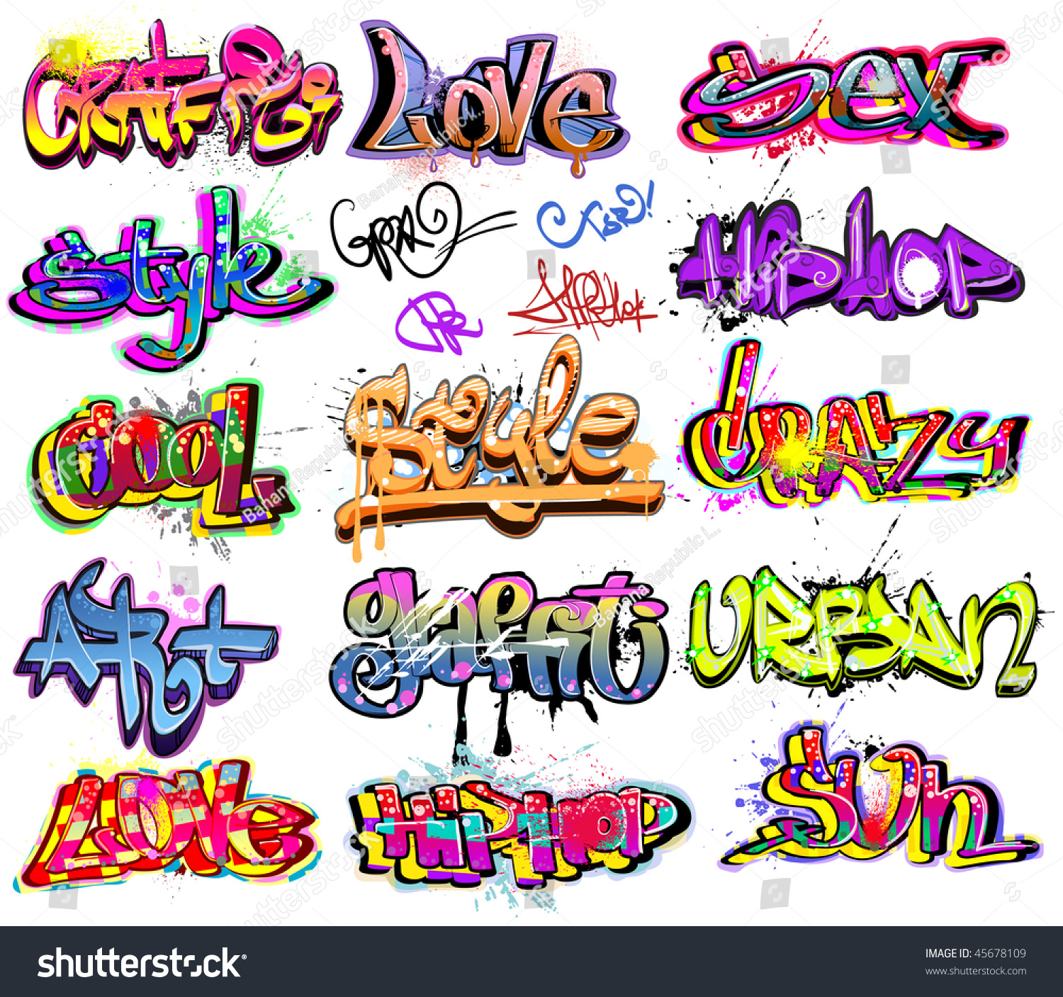 Graffiti Urban Art Hip Hop Grafitti Words Royalty Free Stock Vector 45678109 Avopix Com