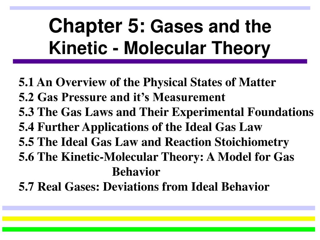 The kinetic theory of gases is a scientific model that explains the physical behavior of a gas as the motion of the molecular particles that . Ppt Chapter 5 Gases And The Kinetic Molecular Theory Powerpoint Presentation Id 788360