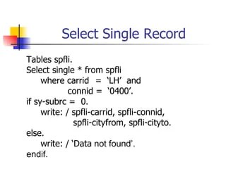 ABAP Open SQL & Internal Table