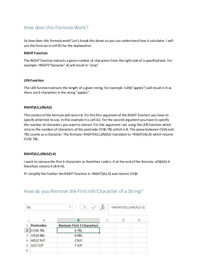 Using a combination of right and len is the most suitable way to remove the first character from a cell or from a text string. How To Remove First 4 Characters In Excel