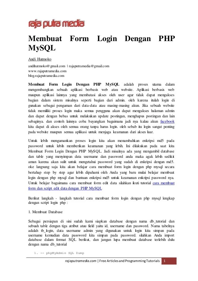 Membuat form login dengan php mysql