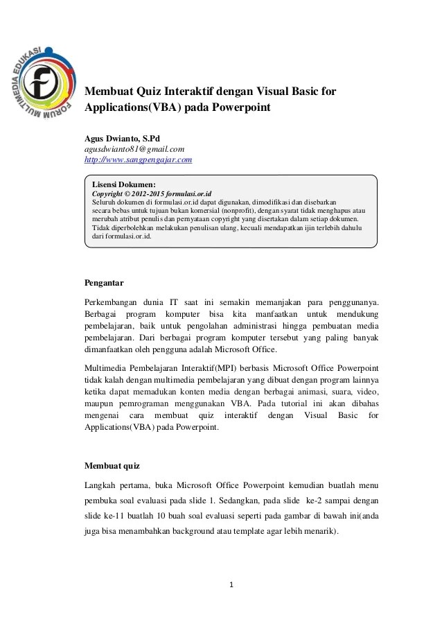 Membuat quiz interaktif dengan visual basic for applications