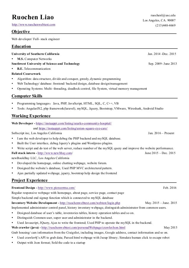 Start your front end developer resume with a concise resume summary · focus on your results, and explain how you achieved them · match your professional and . Web developer / Full Stack Engineer/ backend Developer /Frontend Deveâ¦