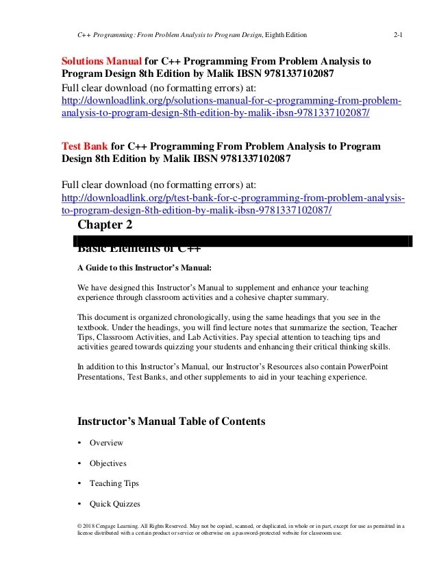 Bring to light your logical minds by solving algorithmic programming problems. Solutions Manual For C Programming From Problem Analysis To Program