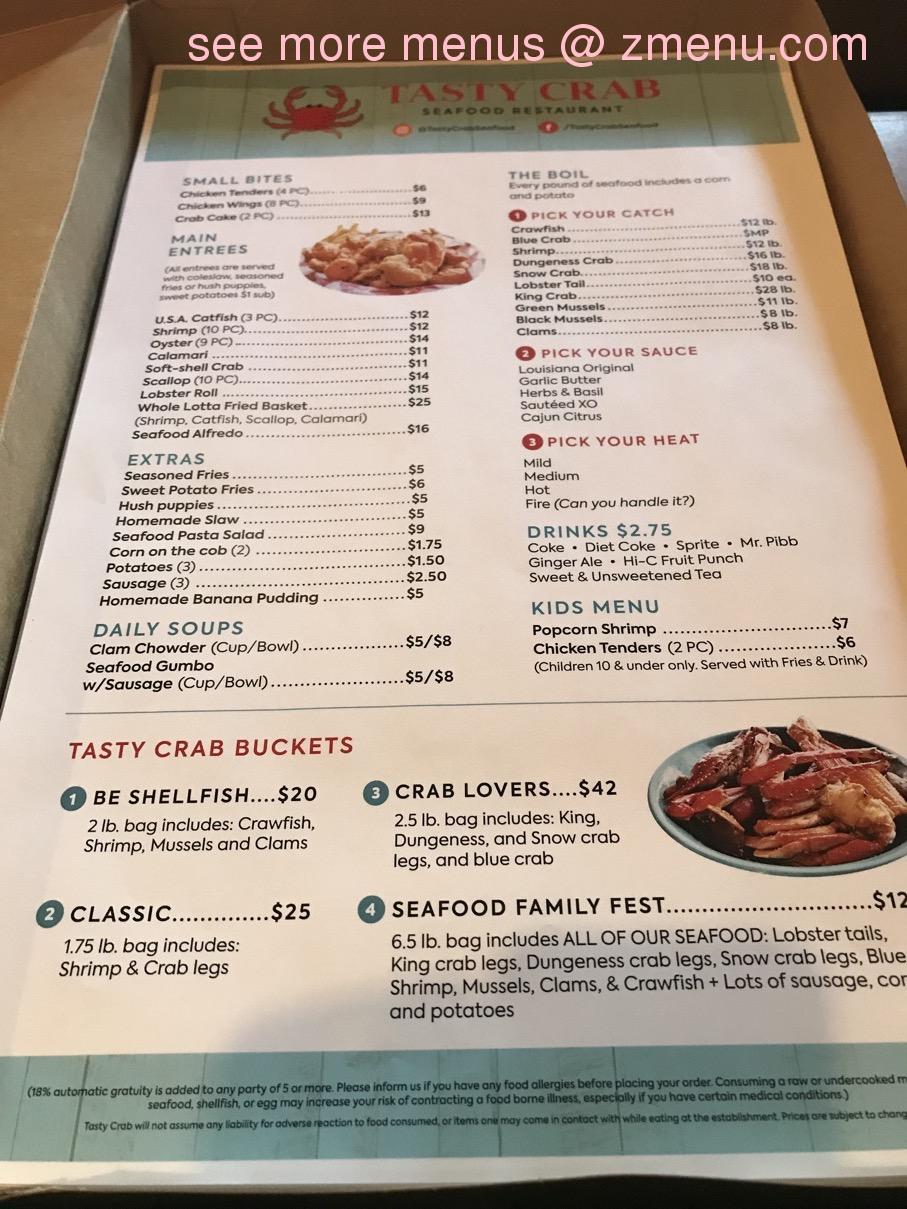 Lobster and crab are not from the fish species from a family of large marine crustaceans. Online Menu of Tasty Crab Restaurant, Richmond, Virginia