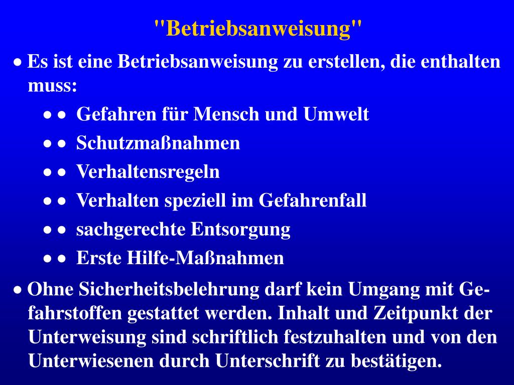 Dabei ist immer zu bedenken, daß aufzüge ausfallen können und die betroffenen. Ppt Sicherheitsbelehrung Belehrung Nach Gefstoffv Institut Fur Pflanzenokologie Powerpoint Presentation Id 3309828