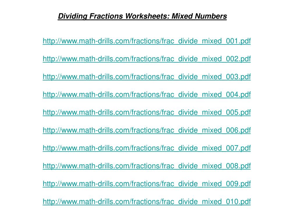 Calculate the median with your math skills using pdf versions of these worksheets that you can print. Ppt Dividing Fractions Worksheets Mixed By Fraction Powerpoint Presentation Id 3772880
