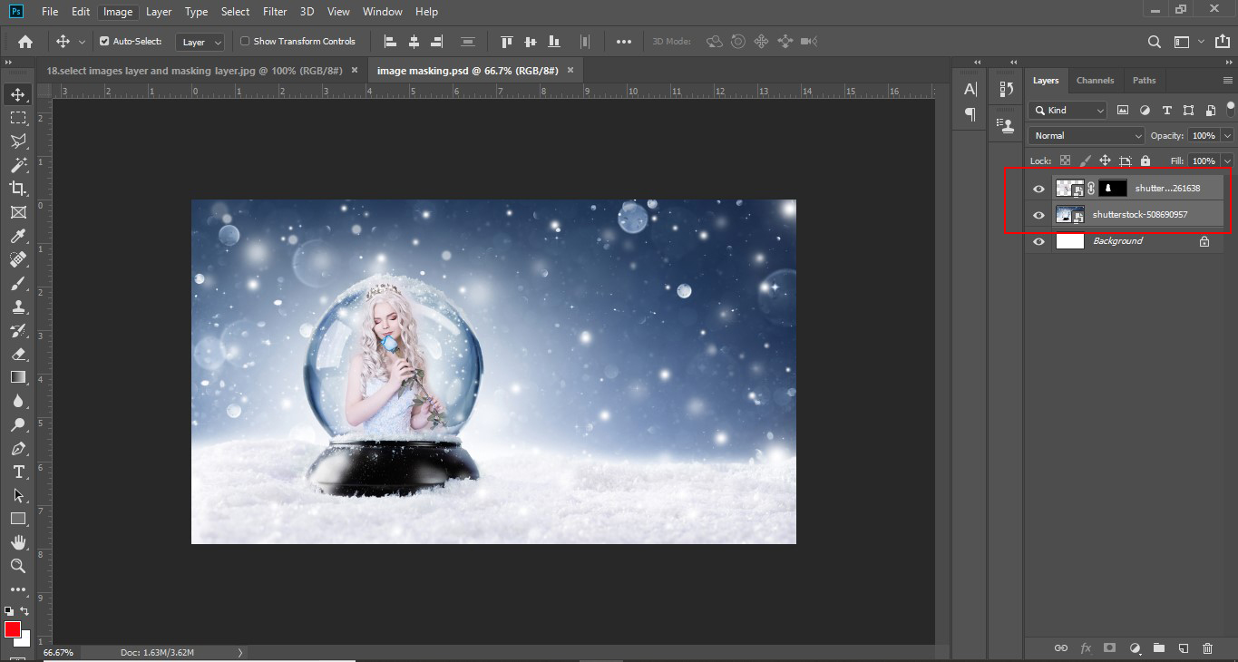 Select the image layer and masking layer (see the red box).